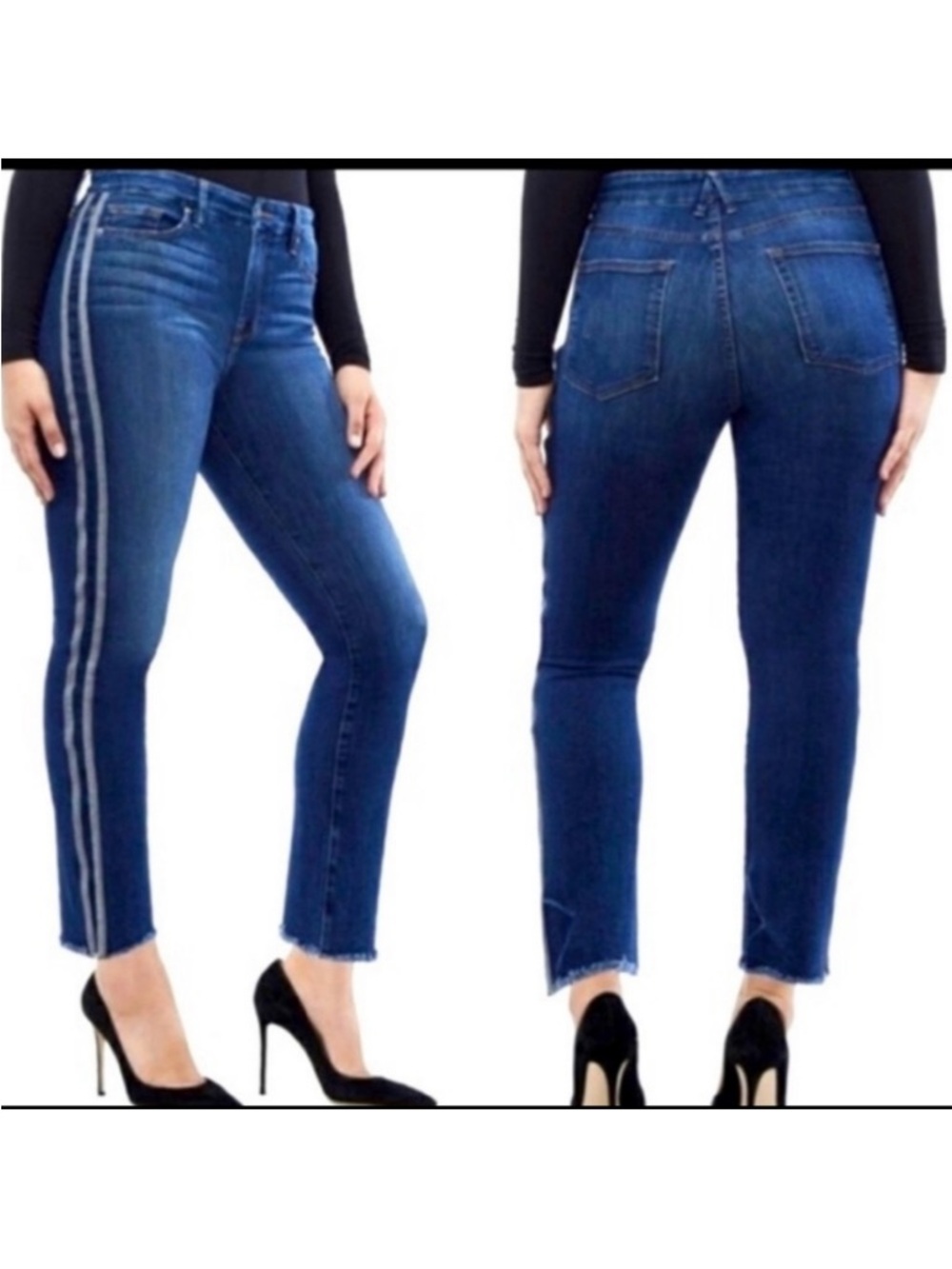 Good American Good Straight Athletic Stripe High Waist Straight Leg Jeans